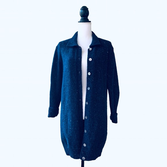 MERCER & MADISON LAMBSWOOL BLUE LONGLINE BUTTON DOWN CARDIGAN SWEATER - Picture 16 of 16